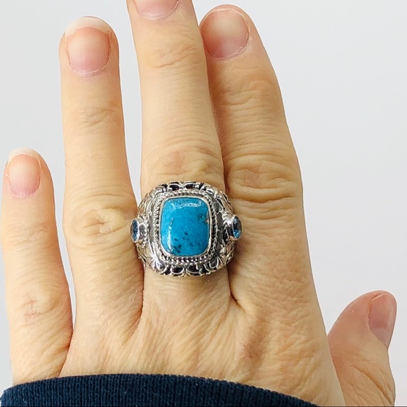Turquoise and topaz in .925 setting ring. Gorgeous statement piece! - Picture 3 of 8